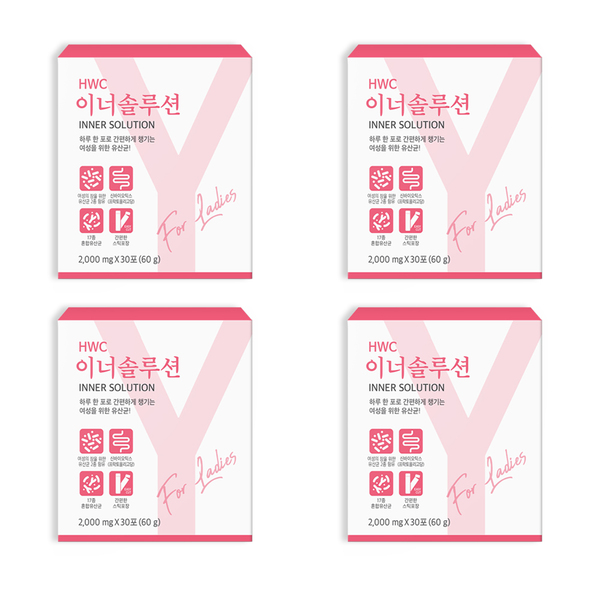 [특허원료] HWC <b>이너솔루션</b> 질유래유산균 여성유산균 신바이오틱스 30포, 4개