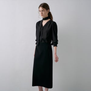 [라메레이][2차 리오더]Tie V-Neck Dress[LMBFSPDR808]-Black[M,L사이즈 4/15 예약배송]