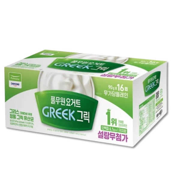 풀무원 다논 그릭요거트 무가당플레인 90g 16개입 (아이스박스+아이스팩 포장)