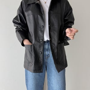 여성 레더 자켓 가죽자켓 77사이즈 빅사이즈 루즈핏 클래식 베이직 간절기 아우터
