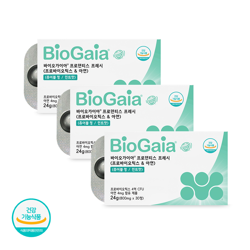 바이오가이아 프로덴티스 프레시 타블렛, 구강 유래 유산균 (쿨링 민트맛) 30정, 3개