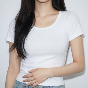 여성반팔티 U넥 슬림핏 무지 3컬러