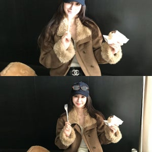 스웨이드 양털 무스탕 재킷 여성용 브라운 크롭 에코퍼