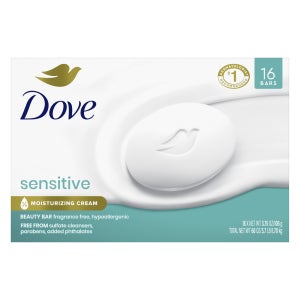 도브 센서티브 모이스처라이징 크림 뷰티 바 비누 미국산 무향, 106g, 16개