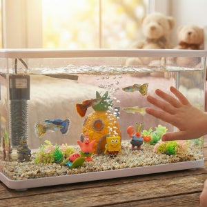 물고기 키우기 스폰지밥 하우스 플라스틱 미니 어항 세트 37x20x21cm