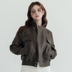 이태원포스트 이태리 베지터블 양가죽 하이넥 봄버 여성 자켓