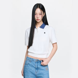 [MLB] 여성 베이직 크롭 카라 티셔츠 NY (Ivory) 3FPQB0163