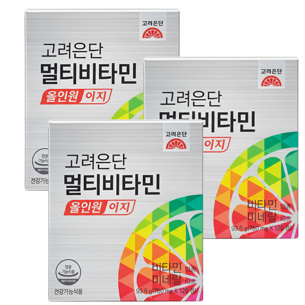 고려은단 멀티<b>비타민</b> 올인원<b>이지</b> <b>비타민</b>미네랄 종합건강 데일리영양 밸런스케어 120정 3통