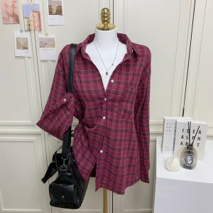 [체리에이드색감/쿨톤템] 오버핏 하프 체크 루 간절기 긴팔 여리핏 데일리 체크 셔츠 남방