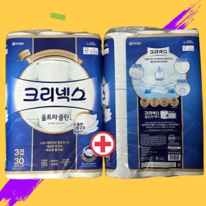 크리넥스 울트라클린 3겹 27m 30롤 1+1 롤 화장지 휴지 아쿠아샤워향