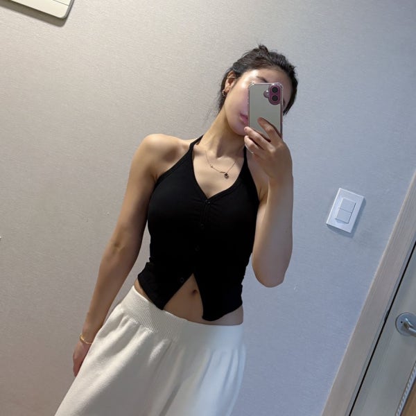 몸매보정 버튼 홀터넥 브라탑 나시(비스코스,캡내장)