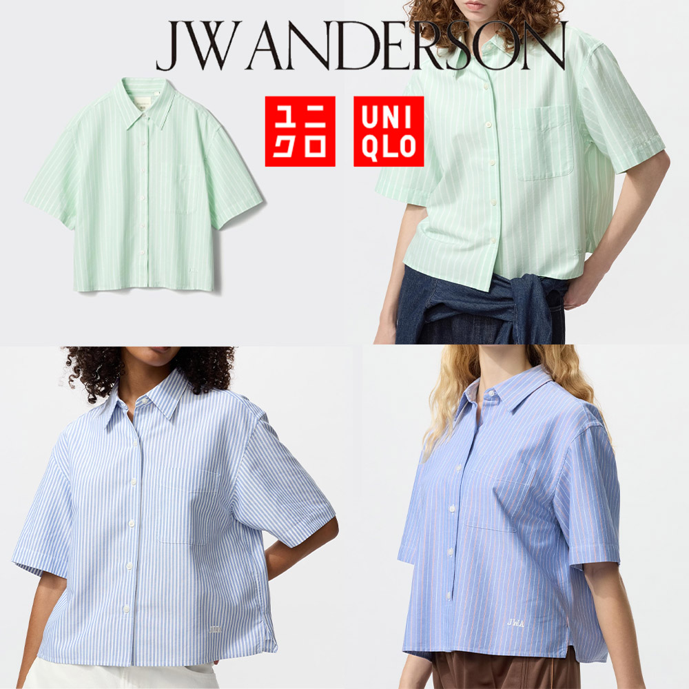 유니클로 JW 앤더슨 옥스포드 박시 셔츠 스트라이프 (반팔)