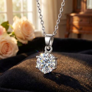 모이사나이트 2캐럿 솔리테어 목걸이 실버925 6프롱 데일리 선물