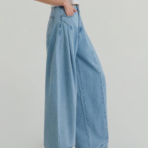 와이드 커브드 벌룬핏 절개 데님 팬츠 (J2609)