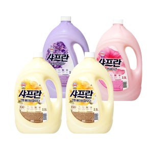 샤프란 코튼 베이비파우더 2개 + 핑크 센세이션 1개 + 릴렉싱 아로마 1개 2.5L 용기 섬유유연제
