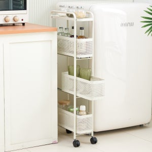 폭15CM 4단 이동식 슬라이딩 틈새 트롤리 2colors 사이드 수납 냉장고 세탁실 욕실