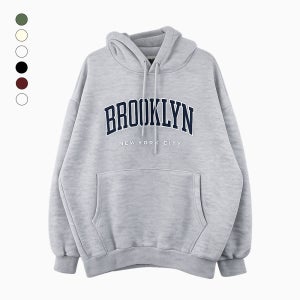 브루클린 레터링 루즈핏 여성 맨투맨 후드 긴팔티 면 티셔츠 빅사이즈 후드티
