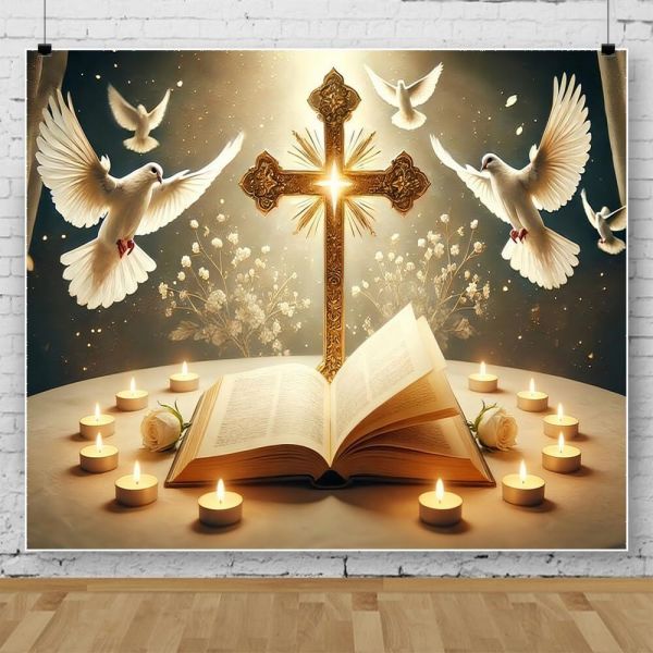 <b>He is</b> Risen 배경 3 x 3m(10 x 10피트) 골든 십자가 부활 종교 부활절 배경 사진용 기독교 대형 부활절 배너 교회 부활 일요일 성주간 게시판 장식용 White