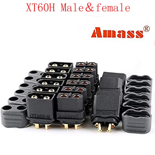 AMASS 5/10<b>Pair</b> XT60H 업그레이드) <b>남성</b> 총알 니켈 도금 커넥터 RC 부품용 외장이 있는 전원 플러그