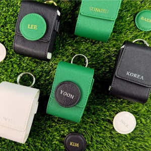 [주문제작]윈스튜디오 골프공 파우치 볼주머니 골프볼 케이스 가죽 자석 2구 각인