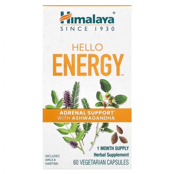 Himalaya 히말라야, <b>헬로 에너지</b>, 아슈와간다와 함께하는 부신 지원, 60 채식 캡슐