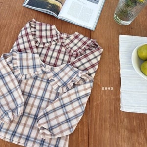 OH 체크프릴카라블라우스, 여아북유럽스타일아동복 북유럽스타일유아옷 여자아이 오호