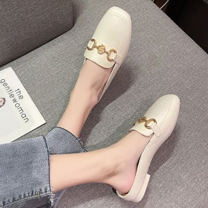 장식 사계절 뮬 블로퍼 로퍼 여성 버클 스타일 슬리퍼 블랙