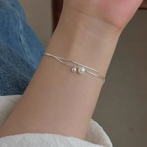 더블 참 진주 팔찌 여성 악세사리 레이어드 여리여리