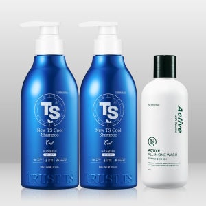 [공식] 쿨링샴푸 지성 열감 탈모증상완화 뉴TS쿨샴푸 500g x 2개+TS 액티브 올인원워시 300g 쿨케어세트