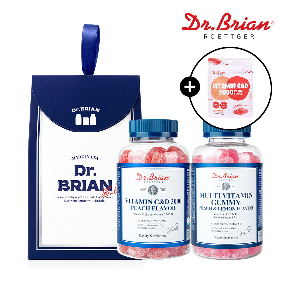 [네이버단독]닥터브라이언 비타민 구미 비타민C D 복숭아맛 레몬맛 100구미 2개 선물세트