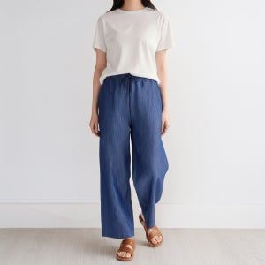 여성 페이크데님 와이드팬츠 허리밴딩 여름 시원한 가벼운 데일리바지