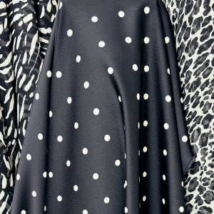 블랙 화이트 땡땡이 패턴 실크 폴리에스터 공단원단 215 고정폭 140cm