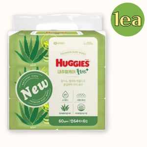 하기스 내츄럴케어 플러스 물티슈 캡형 64매, 6개