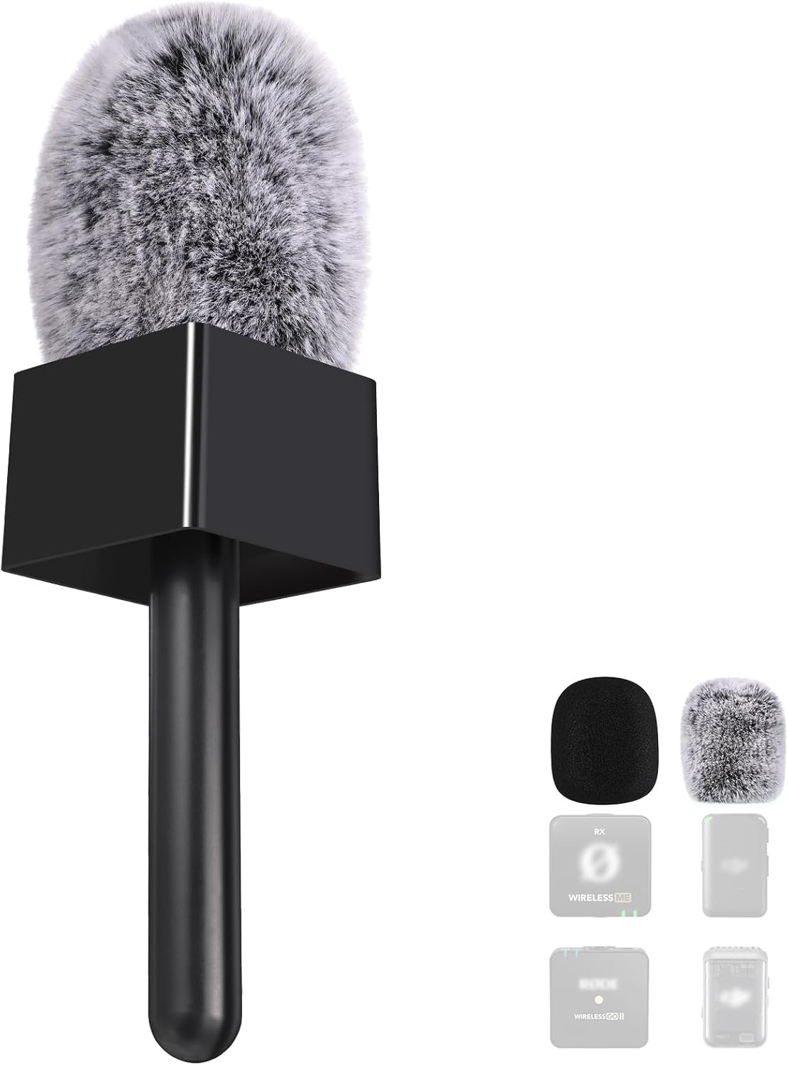 Haomuren DJI/Rode/Lark m1/m2용 무선 마이크 핸들 팝 필터/윈드 머프/채널 플래그 박스가 포함된 라발리에 마이크용 인터뷰 핸드헬드 스탠드 브이로그 <b>리포트</b>