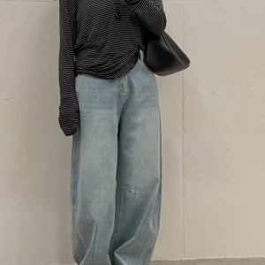 보니따스 N305 데님 진 팬츠 루즈핏 와이드 연청 청바지/ SM