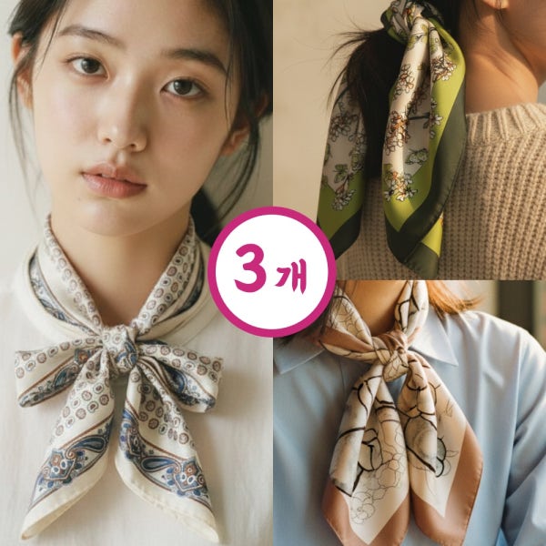 여성 봄 가을 쁘띠 사각 스카프 3개 세트