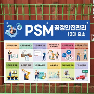 PSM 공정안전관리 12대 요소 표지판 그물망 철조망 울타리 철망휀스용 중 단면인쇄