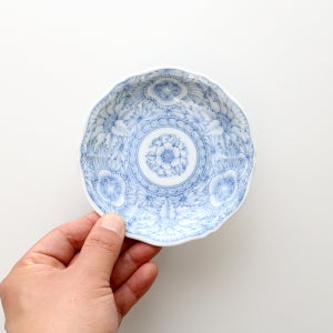 일본 도자기 접시 MADE IN JAPAN 청화백자 린카 1개, 12cm, 모란꽃