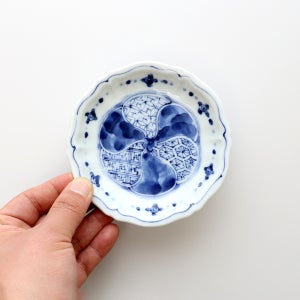일본 도자기 접시 MADE IN JAPAN 청화백자 린카 1개, 12cm, 파도