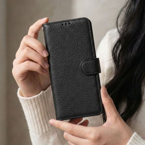 국내 생산 폰누리 천연소가죽 카드수납 지갑 다이어리 케이스 블랙,  LG Q51