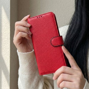 국내 생산 폰누리 천연소가죽 카드수납 지갑 다이어리 케이스 레드,  LG Q51