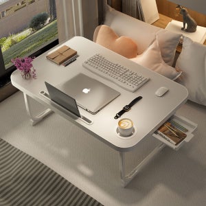 멀티 접이식 테이블 침대 소파 좌식 베드트레이 컵홀더 책꽂이 서랍 사이드 보조 간이 테이블