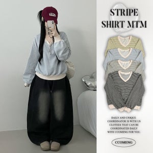 색감추천💛[데일리/아방핏]포포배색단가라브이넥박스핏긴팔맨투맨(4color)