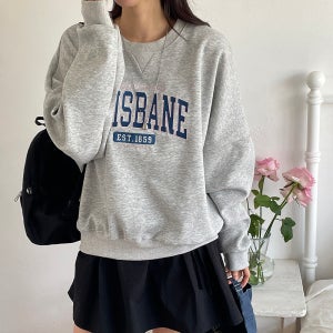캐주얼 루즈핏 브리즈 레터링 프린팅 티셔츠 여성 맨투맨 박스티 여자 티셔츠 코튼 라운드
