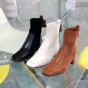 4cm 천연가죽 니트 스판 앵글부츠 3color 블랙 아이보리 브라운