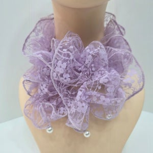 cheery scarf_6024 퍼플 핑크 그레이 블랙 레이스 러플 쁘띠 넥 워머 스카프