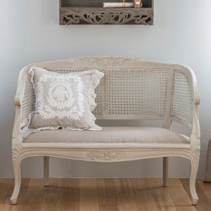 프렌치 라탄 원목 2인용 벤치 노스탈지 체어 거실 창가 소파벤치 카페