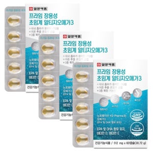중금속안전 소형어종 알작은소형캡슐 일양약품 프라임 장용성 초임계 알티지오메가3 500mg 60캡슐, 3개