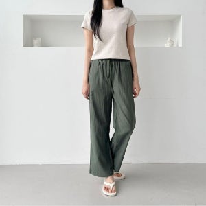 세느뷔 허리밴딩 인견 베이직 와이드바 일자 9부 여름 바지 여성 여자 40 대 50