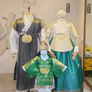 [대여 ] 청록별 명주 금박 프리미엄 돌잔치한복 가족 스냅촬영 빅사이즈